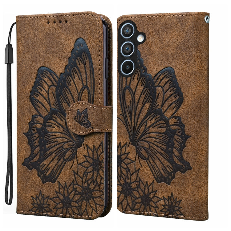 Custodia per telefono in pelle con vibrazione orizzontale in rilievo con farfalle effetto pelle retrò, For Samsung Galaxy A55 5G, For Samsung Galaxy A35 5G