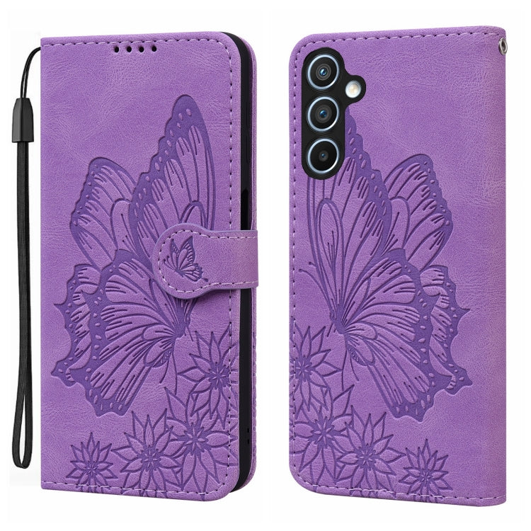 Custodia per telefono in pelle con vibrazione orizzontale in rilievo con farfalle effetto pelle retrò, For Samsung Galaxy A55 5G, For Samsung Galaxy A35 5G
