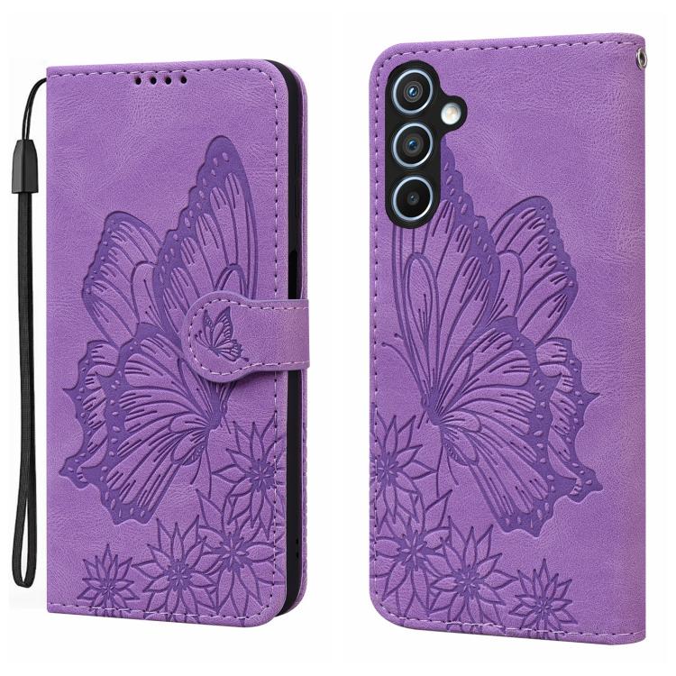 Custodia per telefono in pelle con vibrazione orizzontale in rilievo con farfalle effetto pelle retrò, For Samsung Galaxy A57 5G, For Samsung Galaxy A37 5G, For Galaxy A27 5G, For Samsung Galaxy A07 4G / A06 4G
