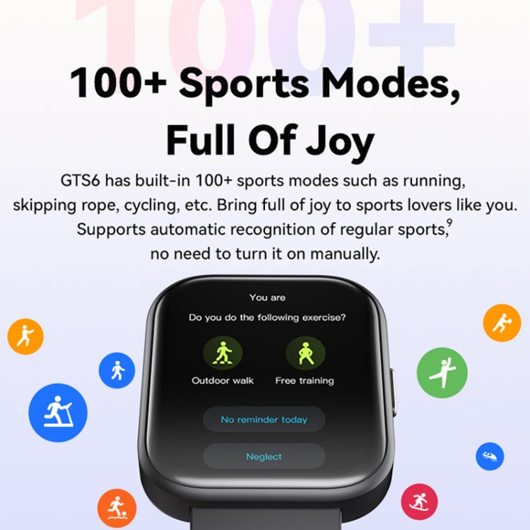 Smartwatch fitness GTS4 da 1,69 pollici, chiamata BT / frequenza cardiaca / pressione sanguigna / MET / temperatura corporea