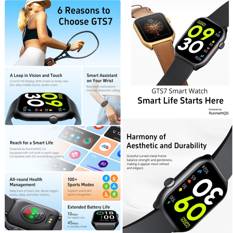 GTS7 2.0 pollici Fitness Health Smart Watch, chiamata BT / frequenza cardiaca / pressione sanguigna / MET