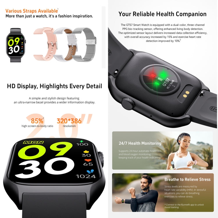 GTS7 2.0 pollici Fitness Health Smart Watch, chiamata BT / frequenza cardiaca / pressione sanguigna / MET