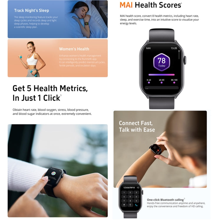 GTS7 2.0 pollici Fitness Health Smart Watch, chiamata BT / frequenza cardiaca / pressione sanguigna / MET