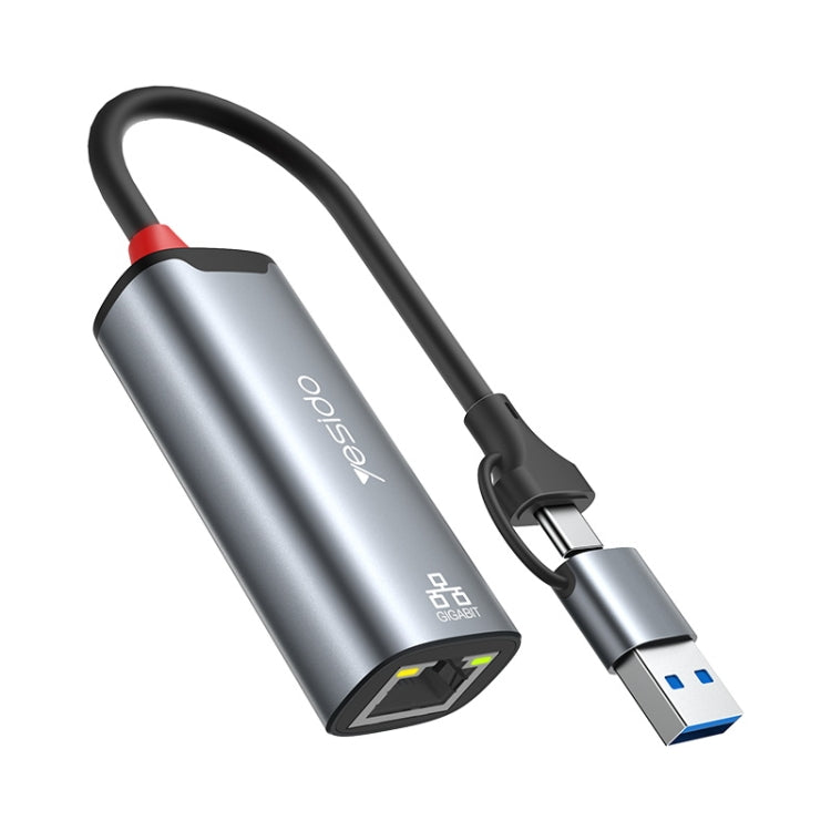 Yesido HB26 Adattatore 2 in 1 da USB+USB-C/Tipo-C a Ethernet