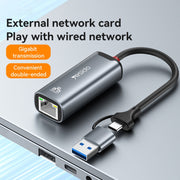 Yesido HB26 Adattatore 2 in 1 da USB+USB-C/Tipo-C a Ethernet