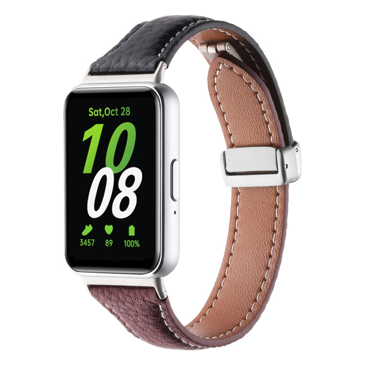 Cinturino per orologio sottile in pelle con fibbia magnetica texture Litchi, For Samsung Galaxy Fit 3