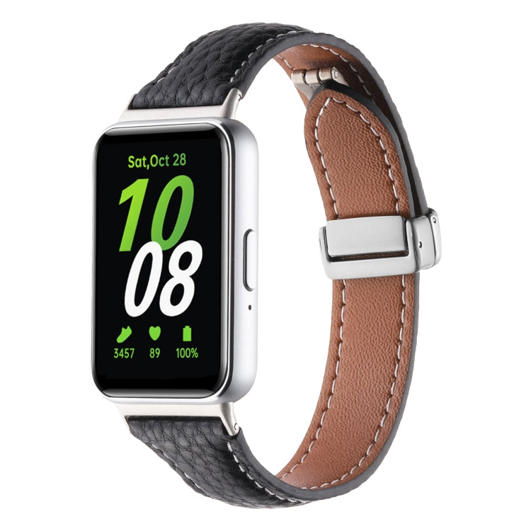 Cinturino per orologio sottile in pelle con fibbia magnetica texture Litchi, For Samsung Galaxy Fit 3