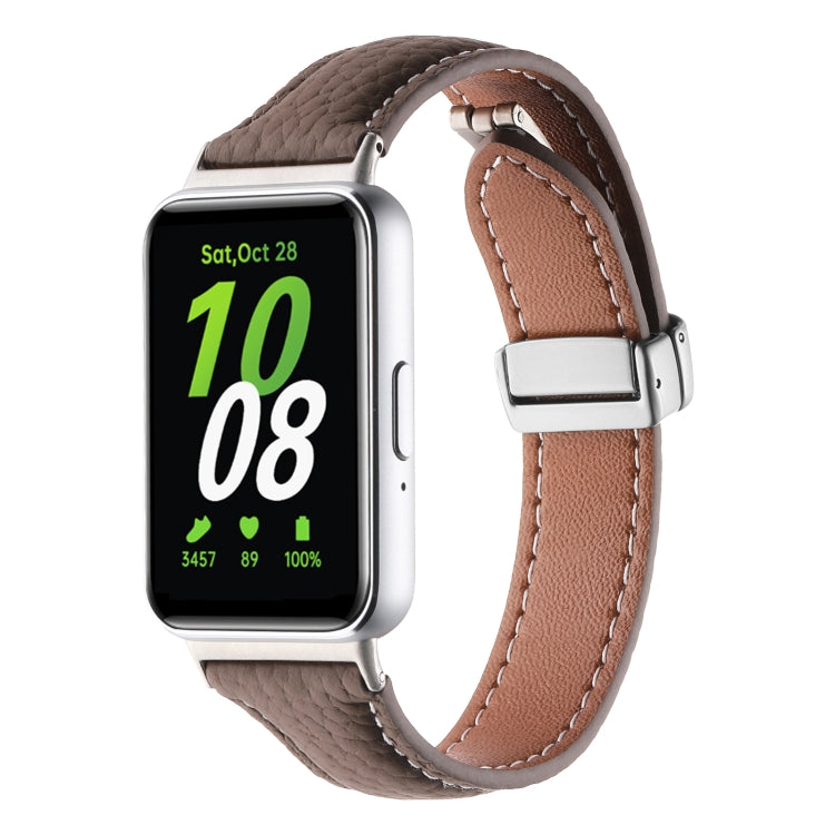 Cinturino per orologio sottile in pelle con fibbia magnetica texture Litchi, For Samsung Galaxy Fit 3