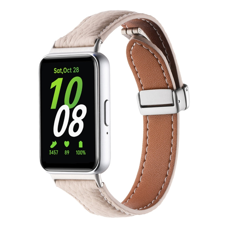 Cinturino per orologio sottile in pelle con fibbia magnetica texture Litchi, For Samsung Galaxy Fit 3