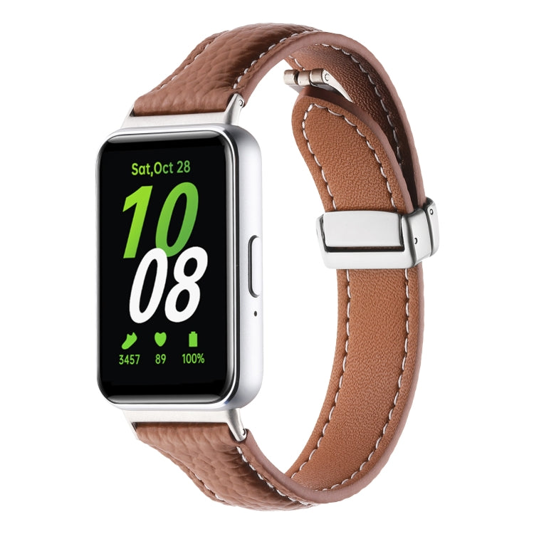 Cinturino per orologio sottile in pelle con fibbia magnetica texture Litchi, For Samsung Galaxy Fit 3