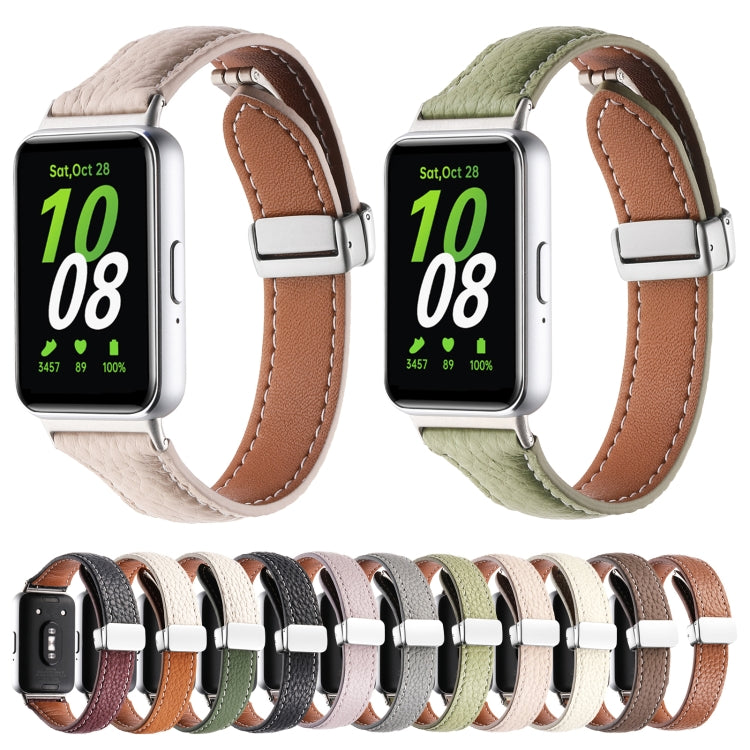 Cinturino per orologio sottile in pelle con fibbia magnetica texture Litchi, For Samsung Galaxy Fit 3