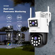 SriHome SH048 Telecamera IP a doppio obiettivo per visione notturna intelligente con tracciamento umanoide da 2 MP + 2 MP, SH048