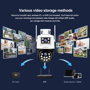 SriHome SH048 Telecamera IP a doppio obiettivo per visione notturna intelligente con tracciamento umanoide da 2 MP + 2 MP, SH048