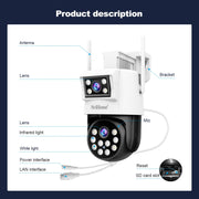SriHome SH048 Telecamera IP a doppio obiettivo per visione notturna intelligente con tracciamento umanoide da 2 MP + 2 MP, SH048