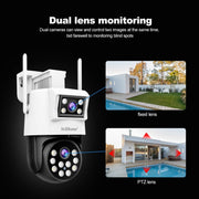 SriHome SH048 Telecamera IP a doppio obiettivo per visione notturna intelligente con tracciamento umanoide da 2 MP + 2 MP, SH048