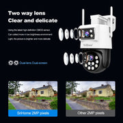 SriHome SH048 Telecamera IP a doppio obiettivo per visione notturna intelligente con tracciamento umanoide da 2 MP + 2 MP, SH048