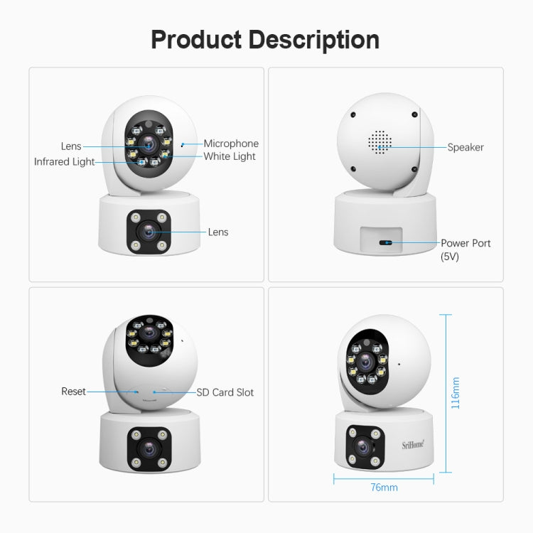 SriHome SH049 Telecamera IP HD doppio obiettivo 2MP