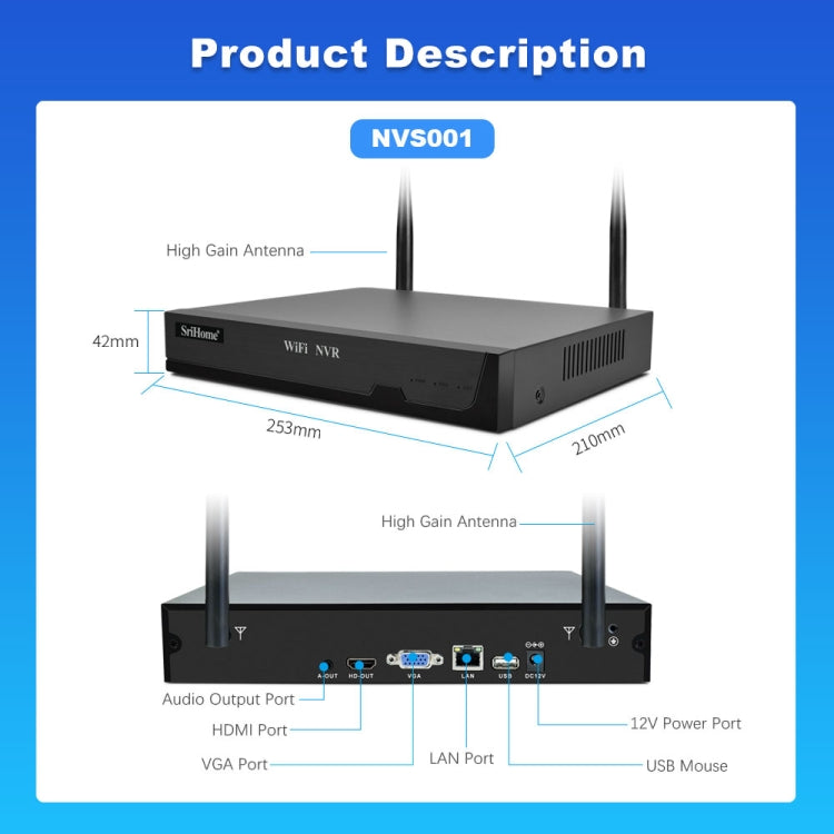Videoregistratore di rete WiFi Ultra HD 4 canali SriHome