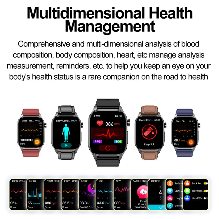 ET580 Schermo AMOLED da 2,04 pollici Sport Smart Watch Supporto chiamata Bluetooth / Funzione ECG