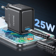 Caricabatterie a ricarica rapida GaN con interfaccia USB-C/Type-C Yesido YC62 PD 25W, YC62