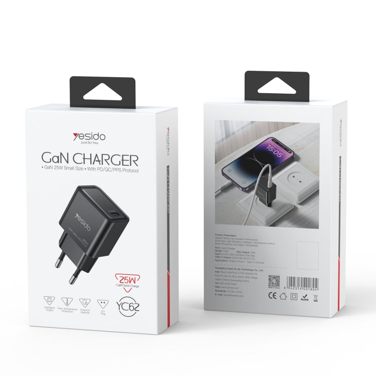 Caricabatterie rapido GaN USB-C 25W Yesido YC62