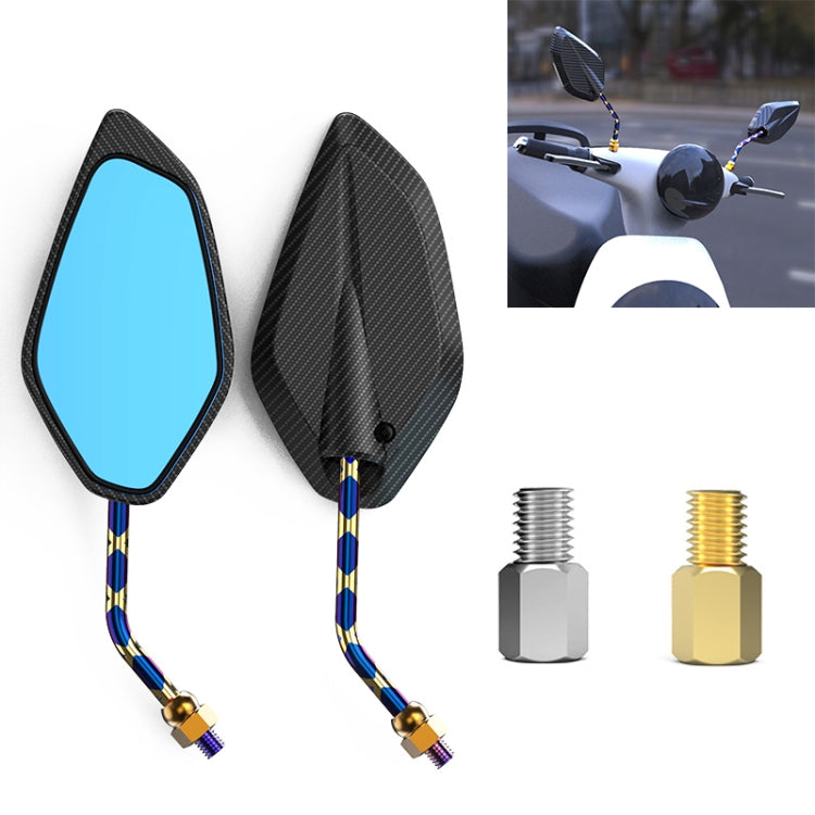 Specchietto retrovisore placcato in titanio bruciato a forma di diamante modificato per motocicletta / elettromobile, Fork Texture Gold Blue, Fork Texture Silver Blue, Carbon Fiber Type X Texture, Carbon Fiber Type Burnt Titanium+Gold, Twill Gold Blue ...