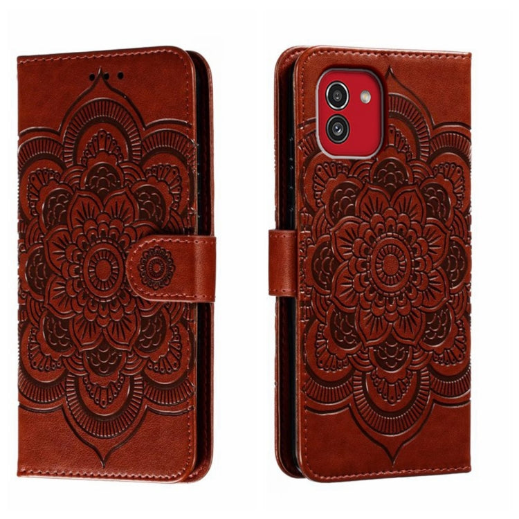 Custodia in pelle per telefono con motivo in rilievo Sun Mandala, For Samsung Galaxy A33 5G, ForSamsung  Galaxy A03, For Samsung Galaxy A13