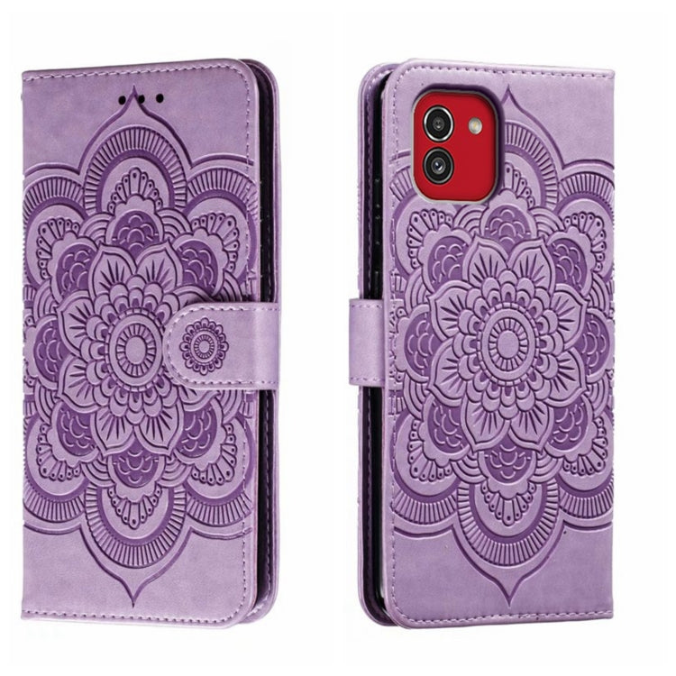 Custodia in pelle per telefono con motivo in rilievo Sun Mandala, For Samsung Galaxy A33 5G, ForSamsung  Galaxy A03, For Samsung Galaxy A13