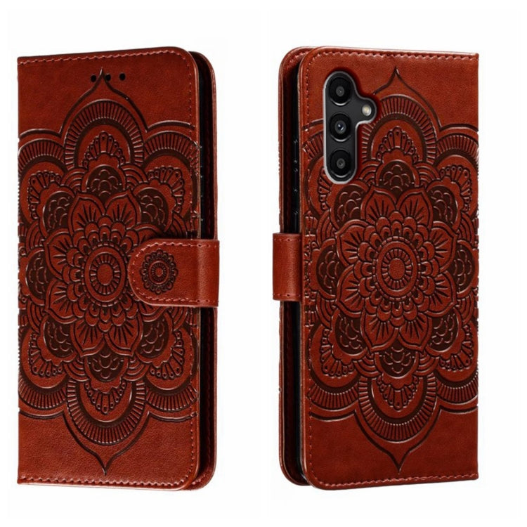 Custodia in pelle per telefono con motivo in rilievo Sun Mandala, For Samsung Galaxy A55, For Samsung  Galaxy A15, For Samsung Galaxy S23 FE