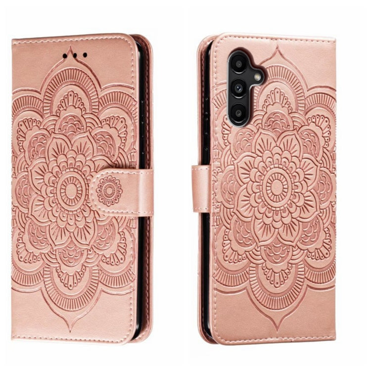 Custodia in pelle per telefono con motivo in rilievo Sun Mandala, For Samsung Galaxy A55, For Samsung  Galaxy A15, For Samsung Galaxy S23 FE