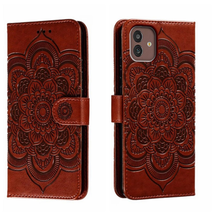 Custodia in pelle per telefono con motivo in rilievo Sun Mandala, For Samsung Galaxy A24 4G, For Samsung Galaxy M13 5G, For Samsung  Galaxy A23