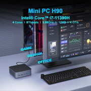 Mini computer con processore GXMO H90 Windows 11 Intel Core i7 11390H, Without RAM & SSD, 16GB+512GB