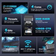 Mini computer con processore GXMO H90 Windows 11 Intel Core i7 11390H, Without RAM & SSD, 16GB+512GB
