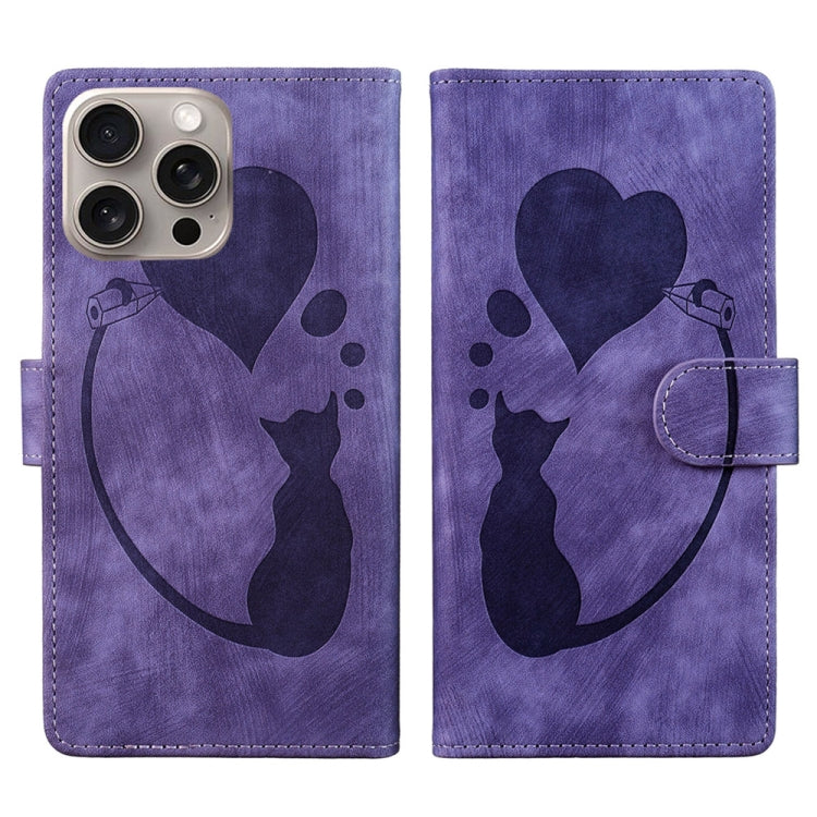 Custodia per telefono in pelle con penna a cuore e gatto in rilievo, For iPhone 15 Pro Max, For iPhone 15 Pro, For iPhone 15 Plus, For iPhone 15