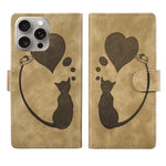 Custodia per telefono in pelle con penna a cuore e gatto in rilievo, For iPhone 15 Pro Max, For iPhone 15 Pro, For iPhone 15 Plus, For iPhone 15