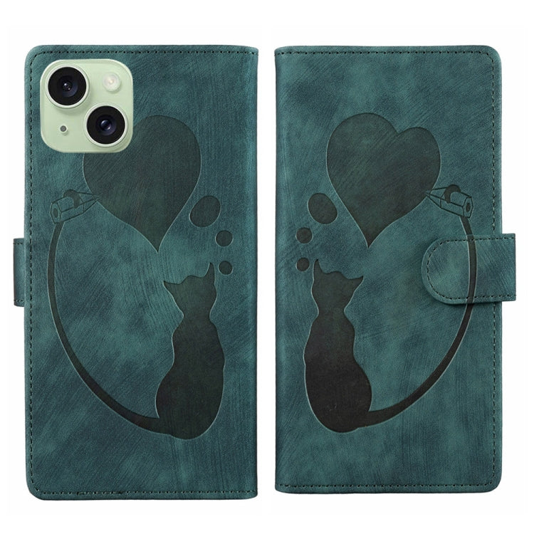 Custodia per telefono in pelle con penna a cuore e gatto in rilievo, For iPhone 15 Pro Max, For iPhone 15 Pro, For iPhone 15 Plus, For iPhone 15
