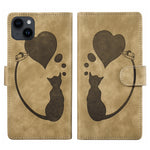 Custodia per telefono in pelle con penna a cuore e gatto in rilievo, For iPhone 14 Plus, For iPhone 14, For iPhone 14 Pro, For iPhone 14 Pro Max