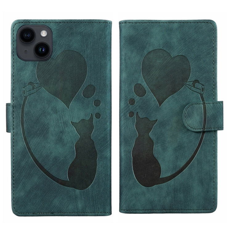 Custodia per telefono in pelle con penna a cuore e gatto in rilievo, For iPhone 14 Plus, For iPhone 14, For iPhone 14 Pro, For iPhone 14 Pro Max