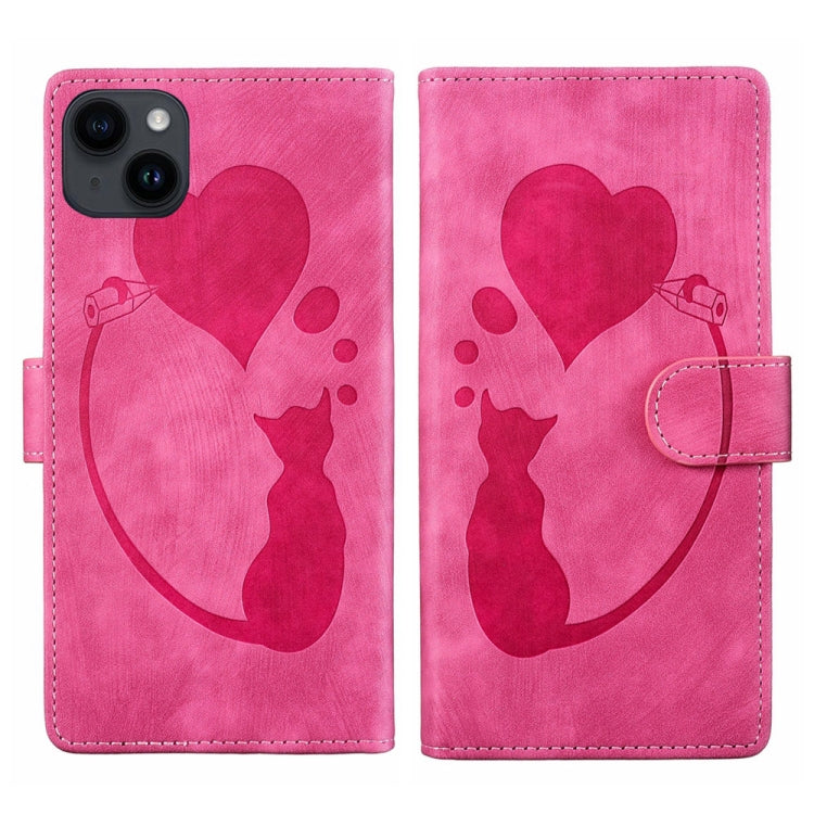 Custodia per telefono in pelle con penna a cuore e gatto in rilievo, For iPhone 14 Plus, For iPhone 14, For iPhone 14 Pro, For iPhone 14 Pro Max