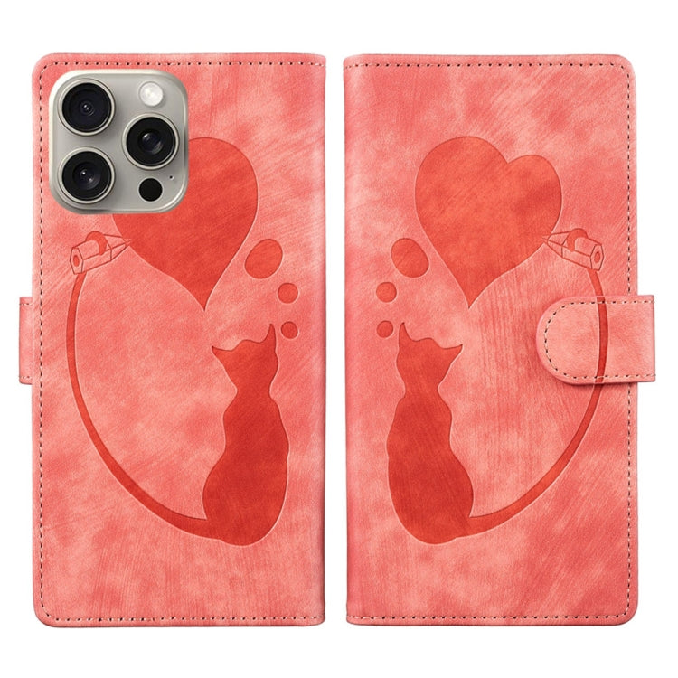 Custodia per telefono in pelle con penna a cuore e gatto in rilievo, For iPhone 14 Plus, For iPhone 14, For iPhone 14 Pro, For iPhone 14 Pro Max