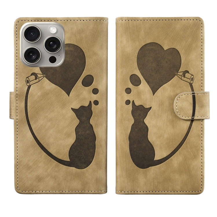 Custodia per telefono in pelle con penna a cuore e gatto in rilievo, For iPhone 14 Plus, For iPhone 14, For iPhone 14 Pro, For iPhone 14 Pro Max