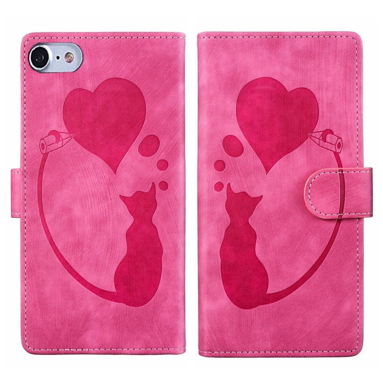 Custodia per telefono in pelle con penna a cuore e gatto in rilievo, For iPhone 7 / 8 / SE 2022, For iPhone 13 Pro Max, For iPhone 13 Pro, For iPhone 13