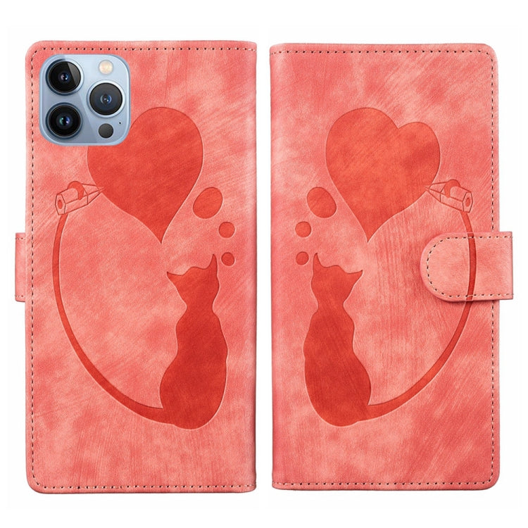 Custodia per telefono in pelle con penna a cuore e gatto in rilievo, For iPhone 7 / 8 / SE 2022, For iPhone 13 Pro Max, For iPhone 13 Pro, For iPhone 13