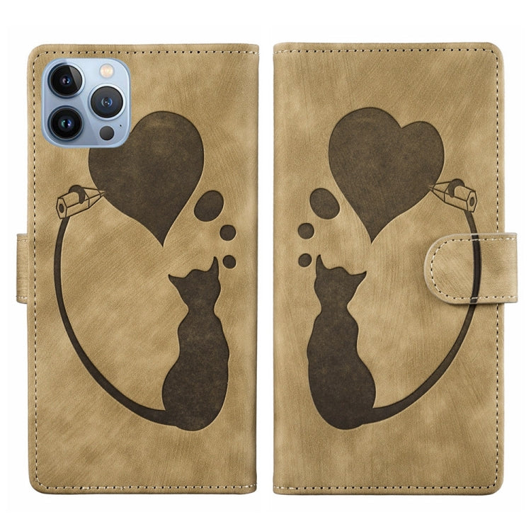 Custodia per telefono in pelle con penna a cuore e gatto in rilievo, For iPhone 7 / 8 / SE 2022, For iPhone 13 Pro Max, For iPhone 13 Pro, For iPhone 13