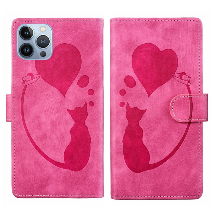 Custodia per telefono in pelle con penna a cuore e gatto in rilievo, For iPhone 7 / 8 / SE 2022, For iPhone 13 Pro Max, For iPhone 13 Pro, For iPhone 13
