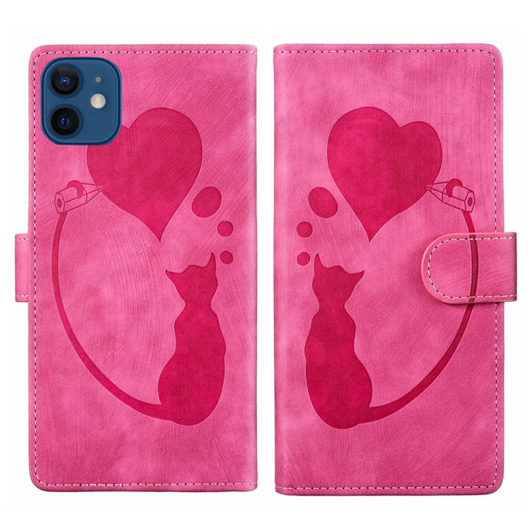 Custodia per telefono in pelle con penna a cuore e gatto in rilievo, For iPhone 13 mini, For iPhone 12, For iPhone 12 Pro Max, For iPhone 12 Pro