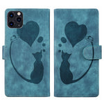Custodia per telefono in pelle con penna a cuore e gatto in rilievo, For iPhone 12 mini, For iPhone 11 Pro Max, For iPhone 11, For iPhone 11 Pro