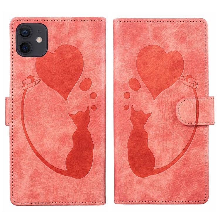 Custodia per telefono in pelle con penna a cuore e gatto in rilievo, For iPhone 12 mini, For iPhone 11 Pro Max, For iPhone 11, For iPhone 11 Pro