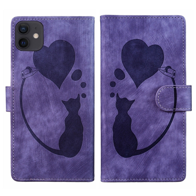 Custodia per telefono in pelle con penna a cuore e gatto in rilievo, For iPhone 12 mini, For iPhone 11 Pro Max, For iPhone 11, For iPhone 11 Pro