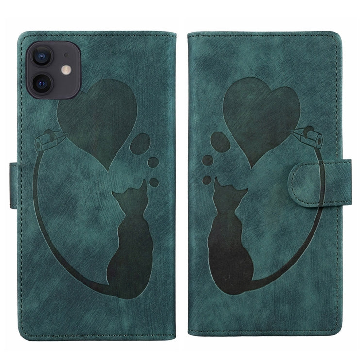 Custodia per telefono in pelle con penna a cuore e gatto in rilievo, For iPhone 12 mini, For iPhone 11 Pro Max, For iPhone 11, For iPhone 11 Pro